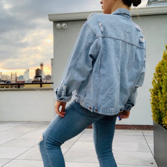 LF Vintage Distress Oversize Jean Jacket Furst Of A Kind MRSP $260 - Picture 13 of 16